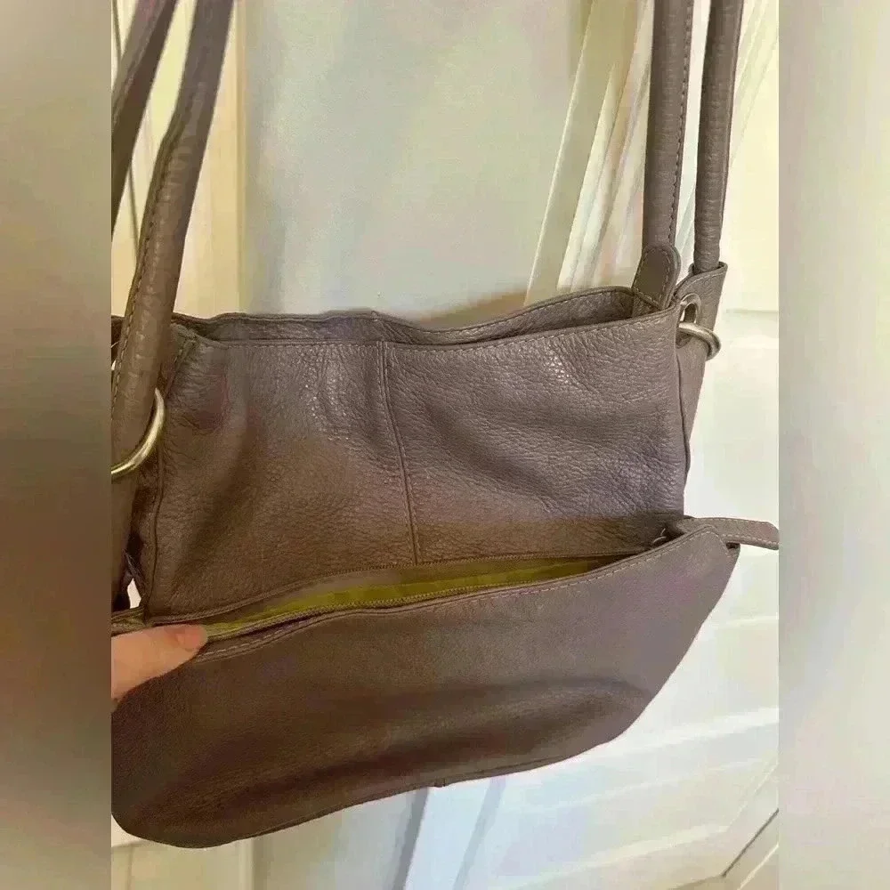 HOBO International Purple Lilac Pebble Leather Handbag Silver Hardware Pockets